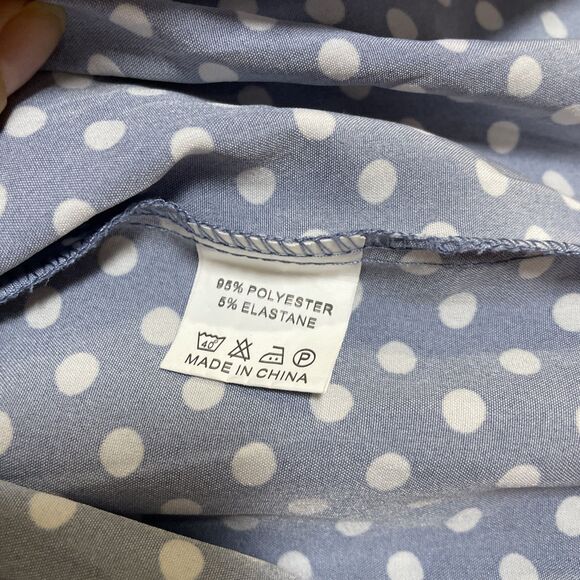 Women's Blue White Polka Dot Flounce Sleeve Frilled Blouse Size M, 36 - Picture 6 of 12